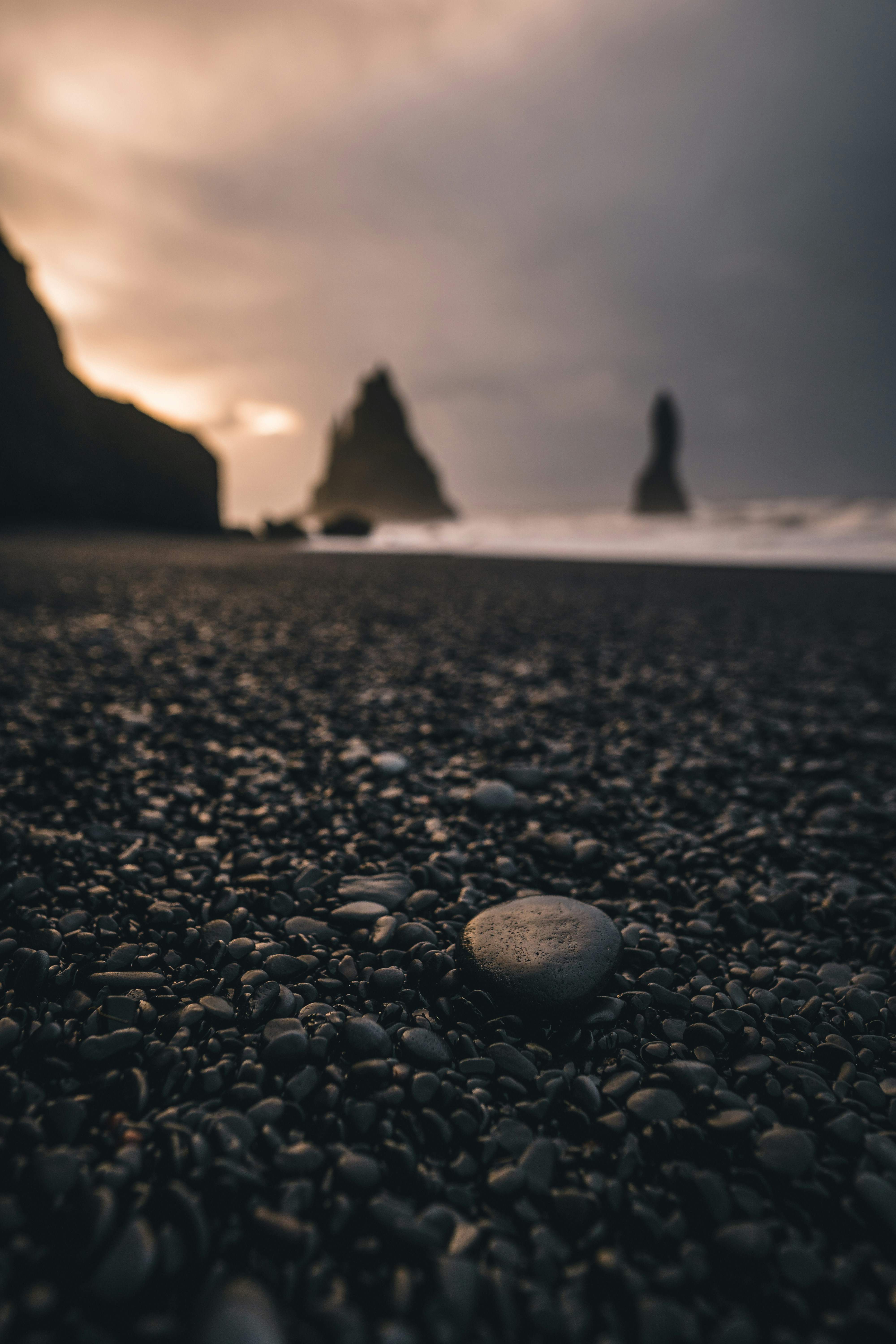Black Pebble Beach at Sunset