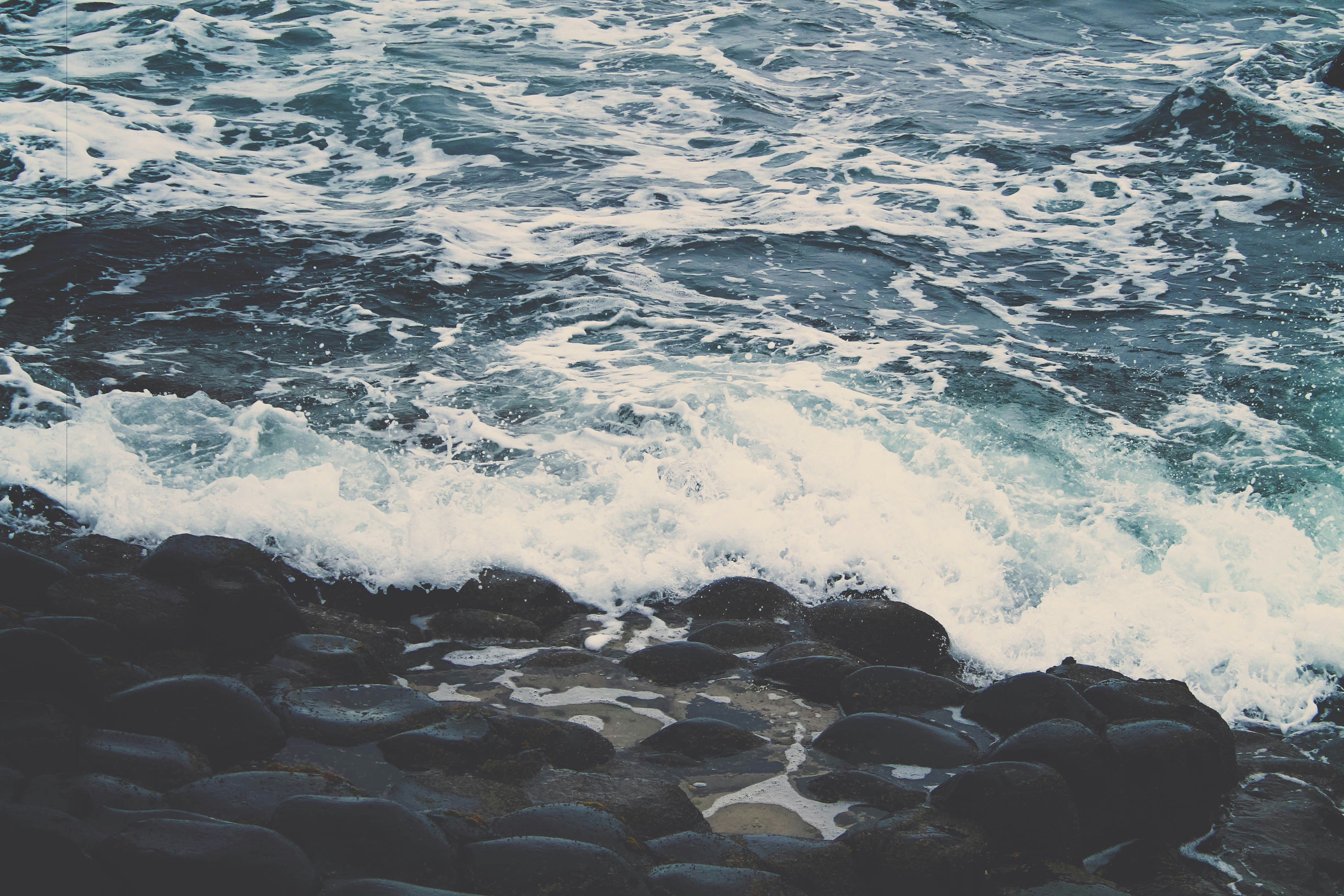 Waves Crashing on Rocky Shore
