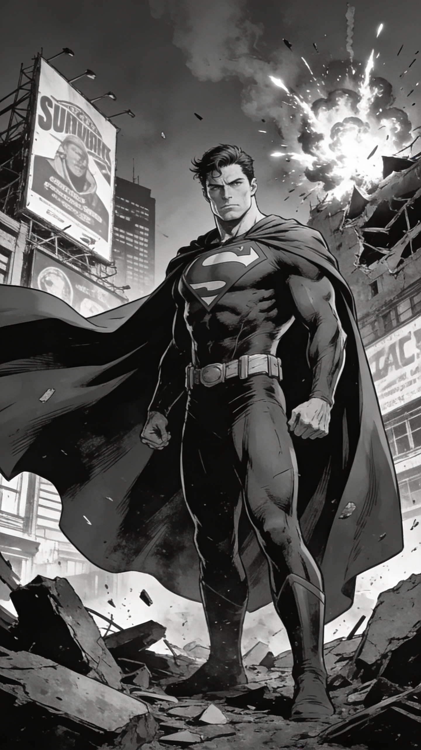 Superman Amidst Destroyed City Ruins