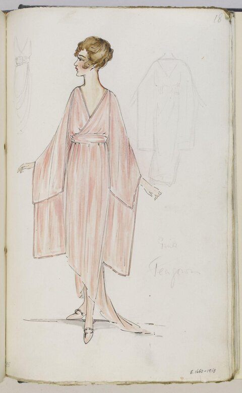 Vintage Pink Evening Gown Fashion Sketch