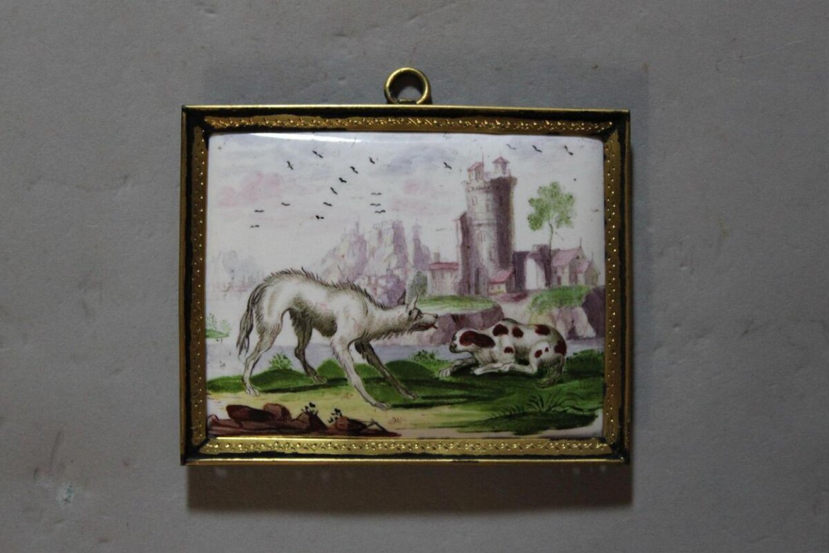 Framed Wolf and Hound Painting