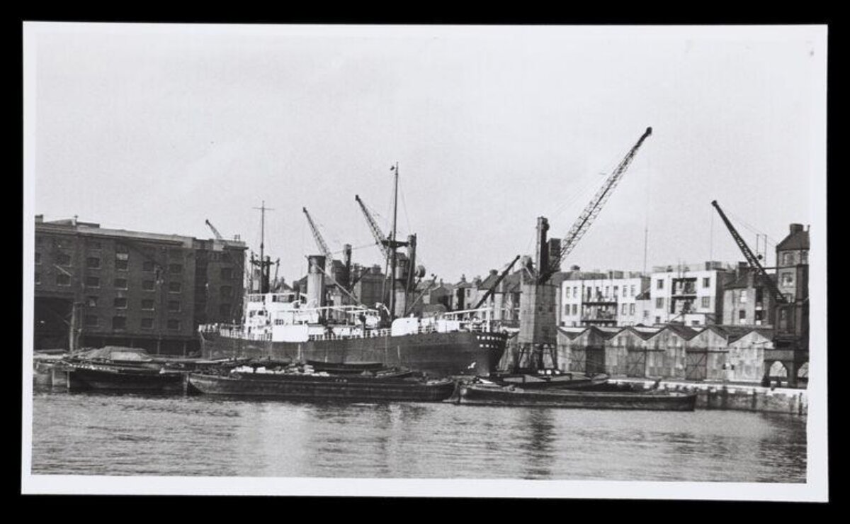 Vintage Cargo Ship at Port Dock