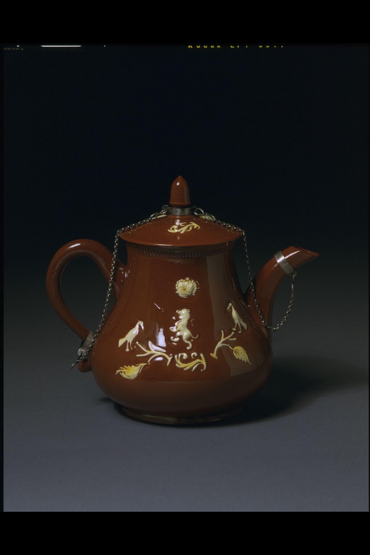 Brown Glaze Cream Decorated Teapot