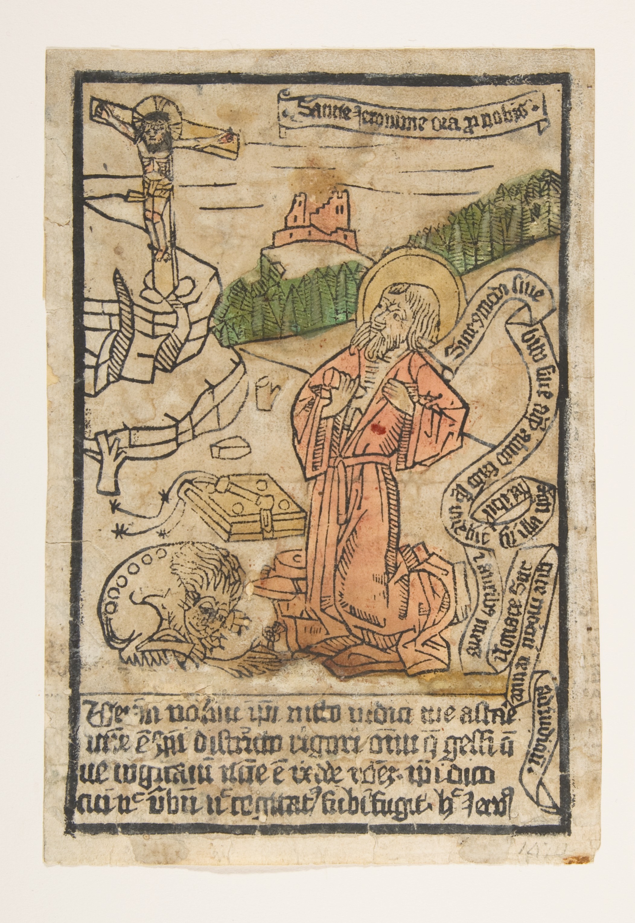 Medieval Woodcut of Saint Jerome