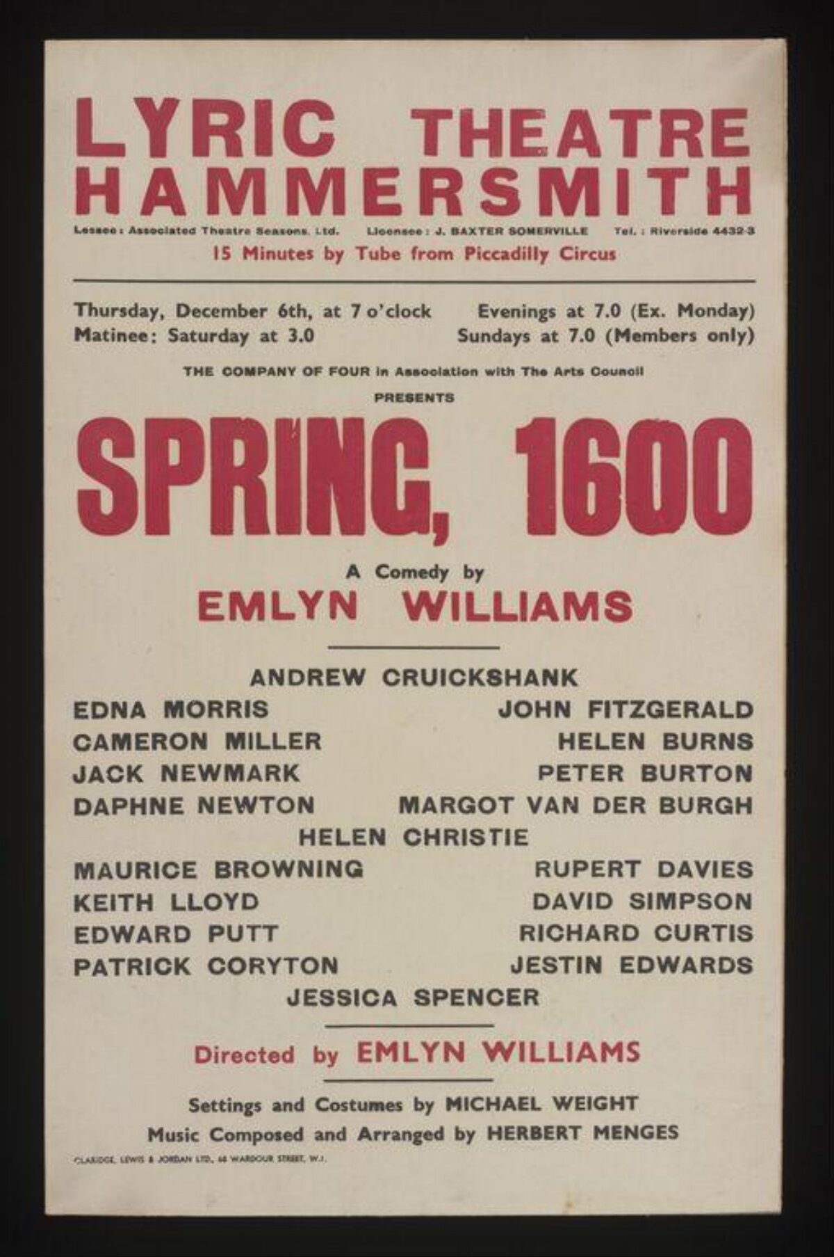 Vintage Spring 1600 Theatre Poster