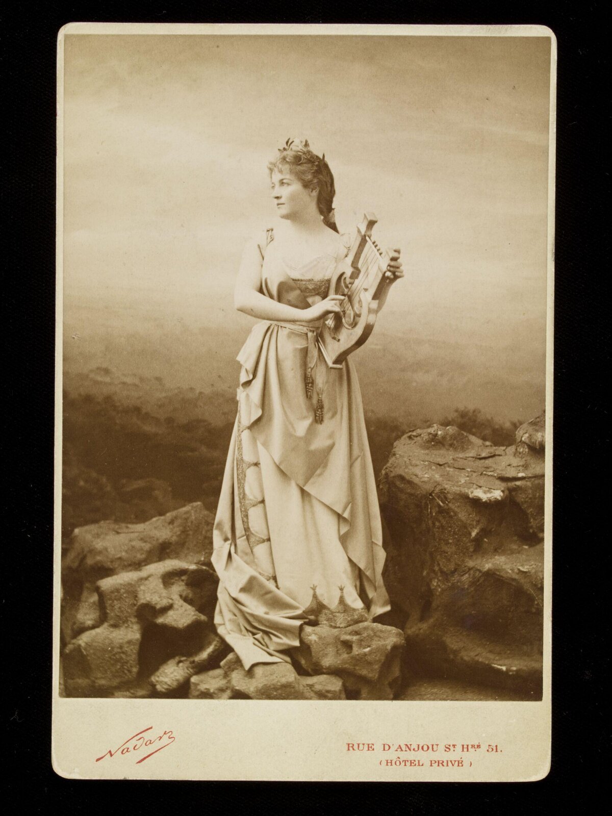 Vintage Portrait of Woman Holding Lyre