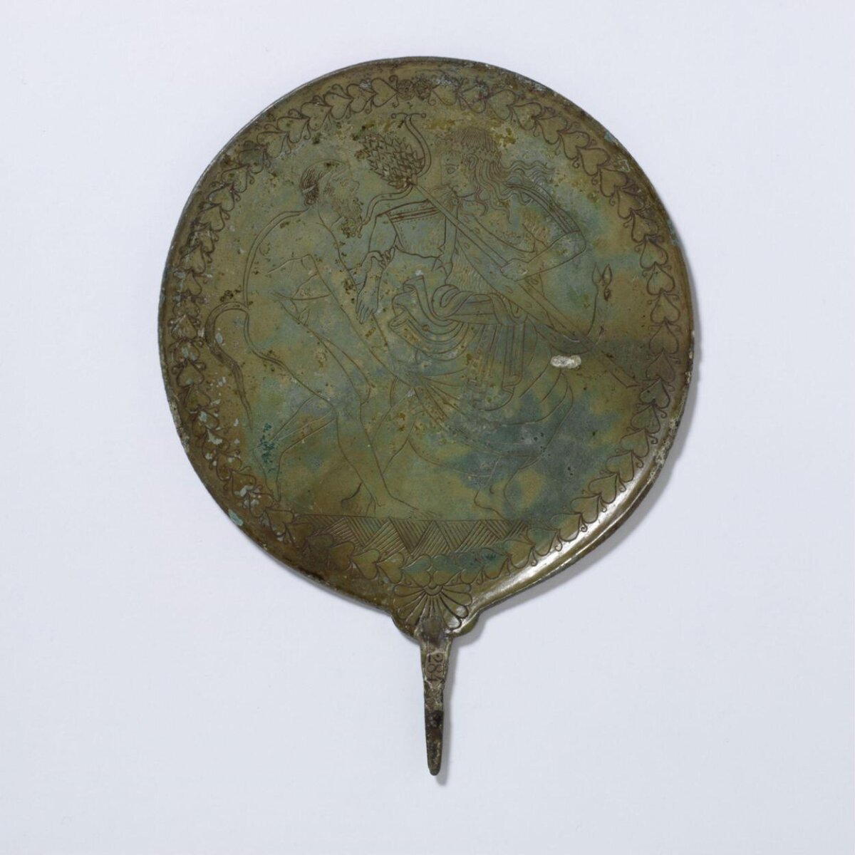Engraved Ancient Bronze Hand Mirror