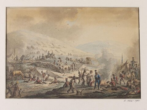 19th Century Military Encampment Watercolor