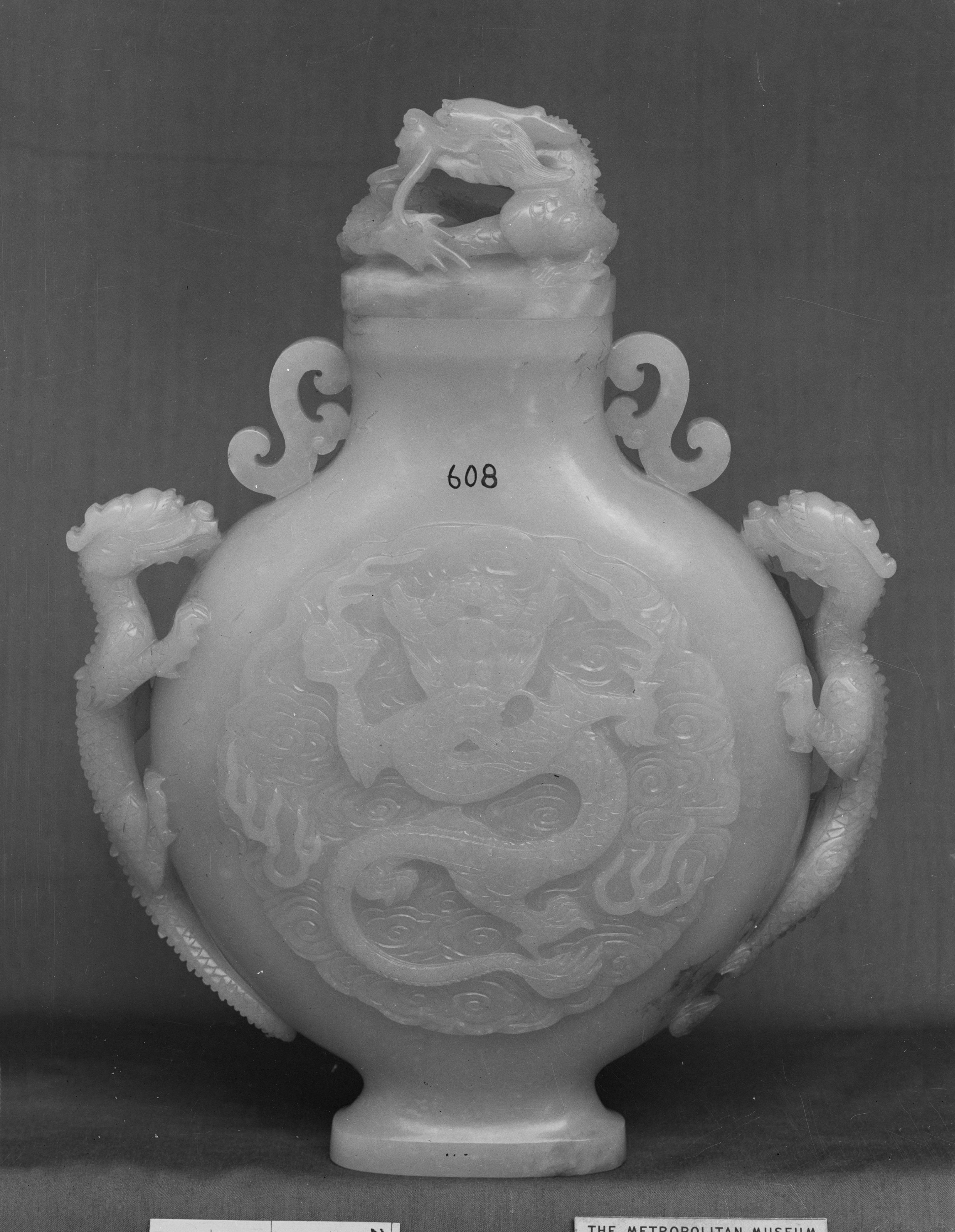 Carved Jade Dragon Covered Vase