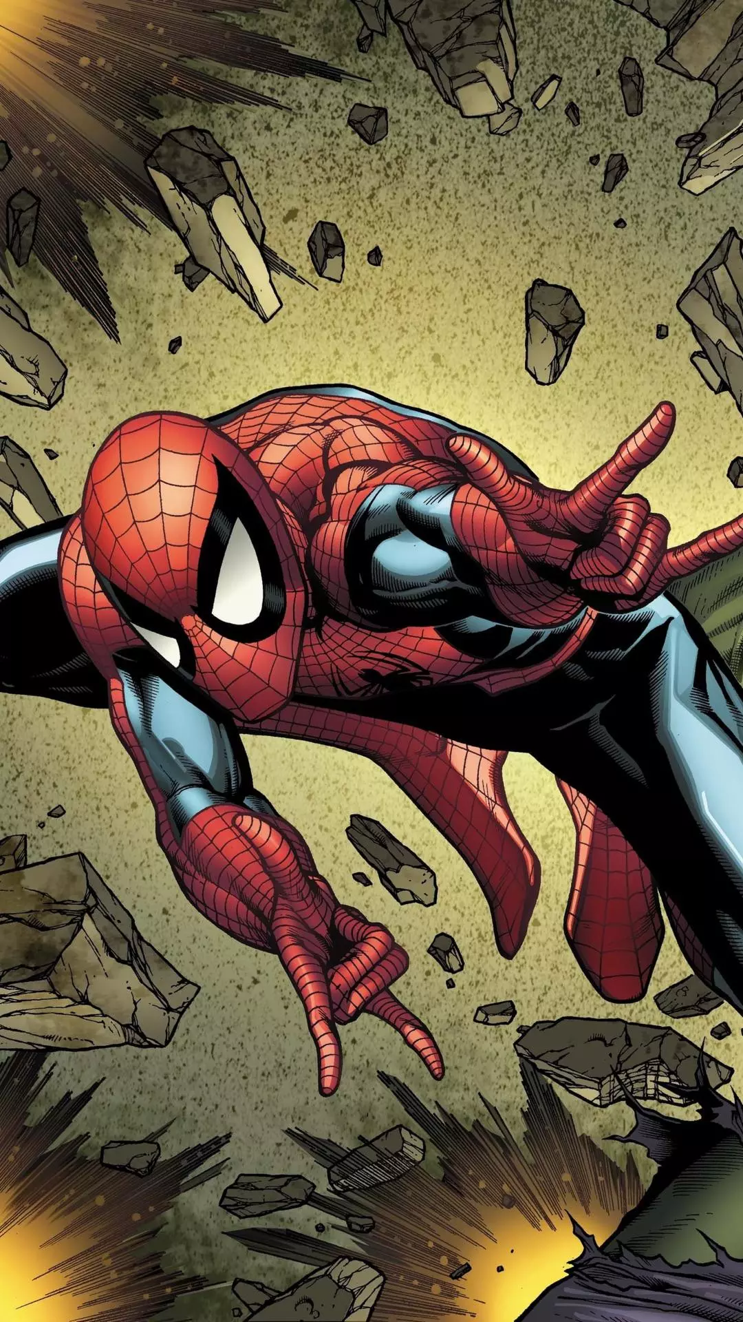 Spider-Man Falling Through Debris