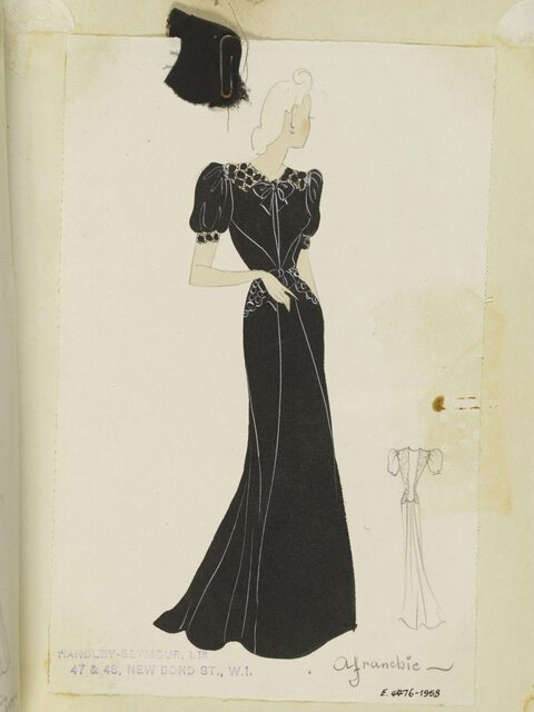Vintage Black Evening Gown Fashion Sketch