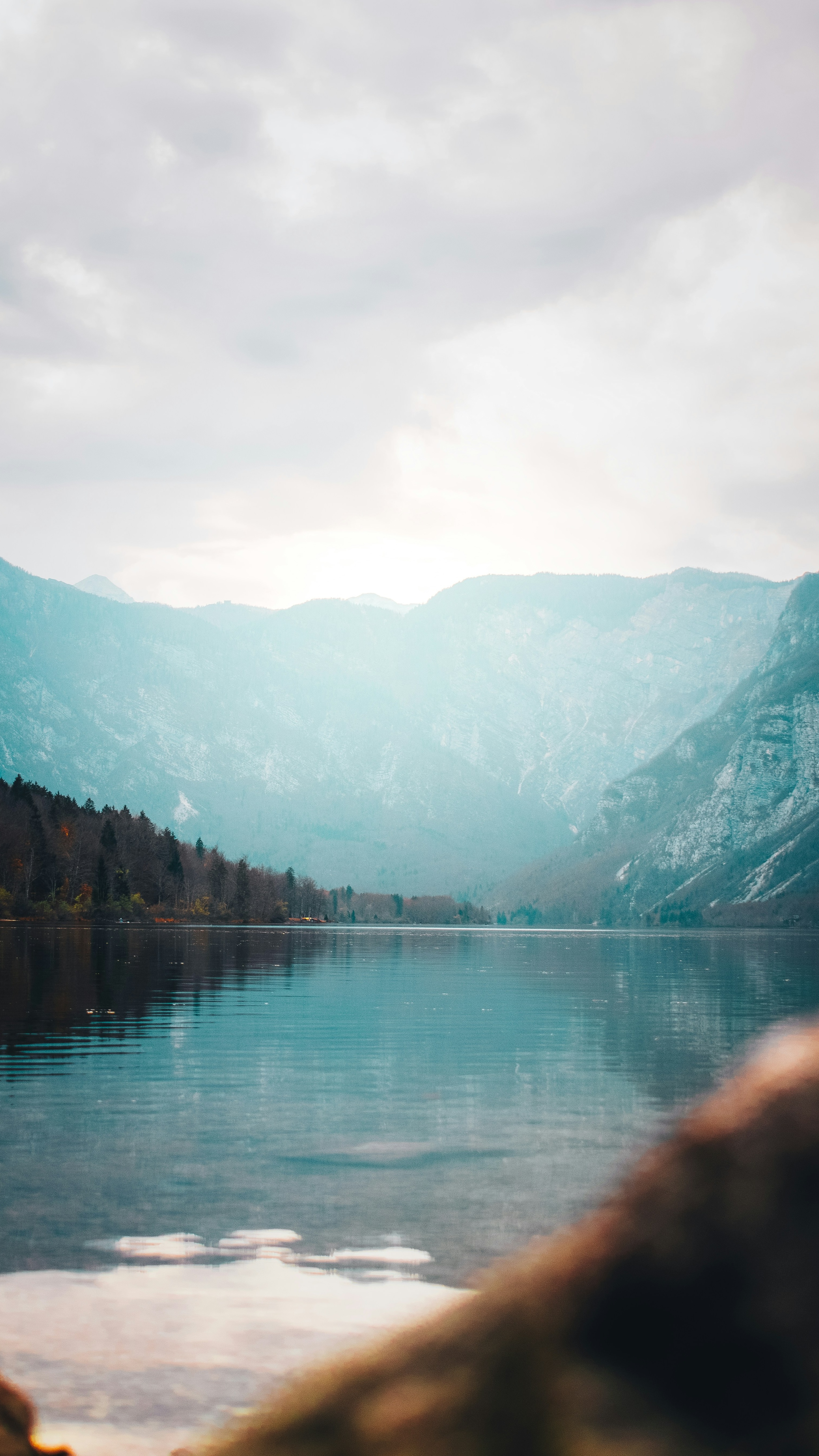 Overcast Mountain Lake Landscape