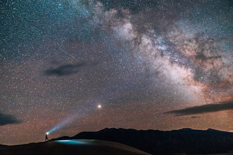 Starry Milky Way With Lone Hiker