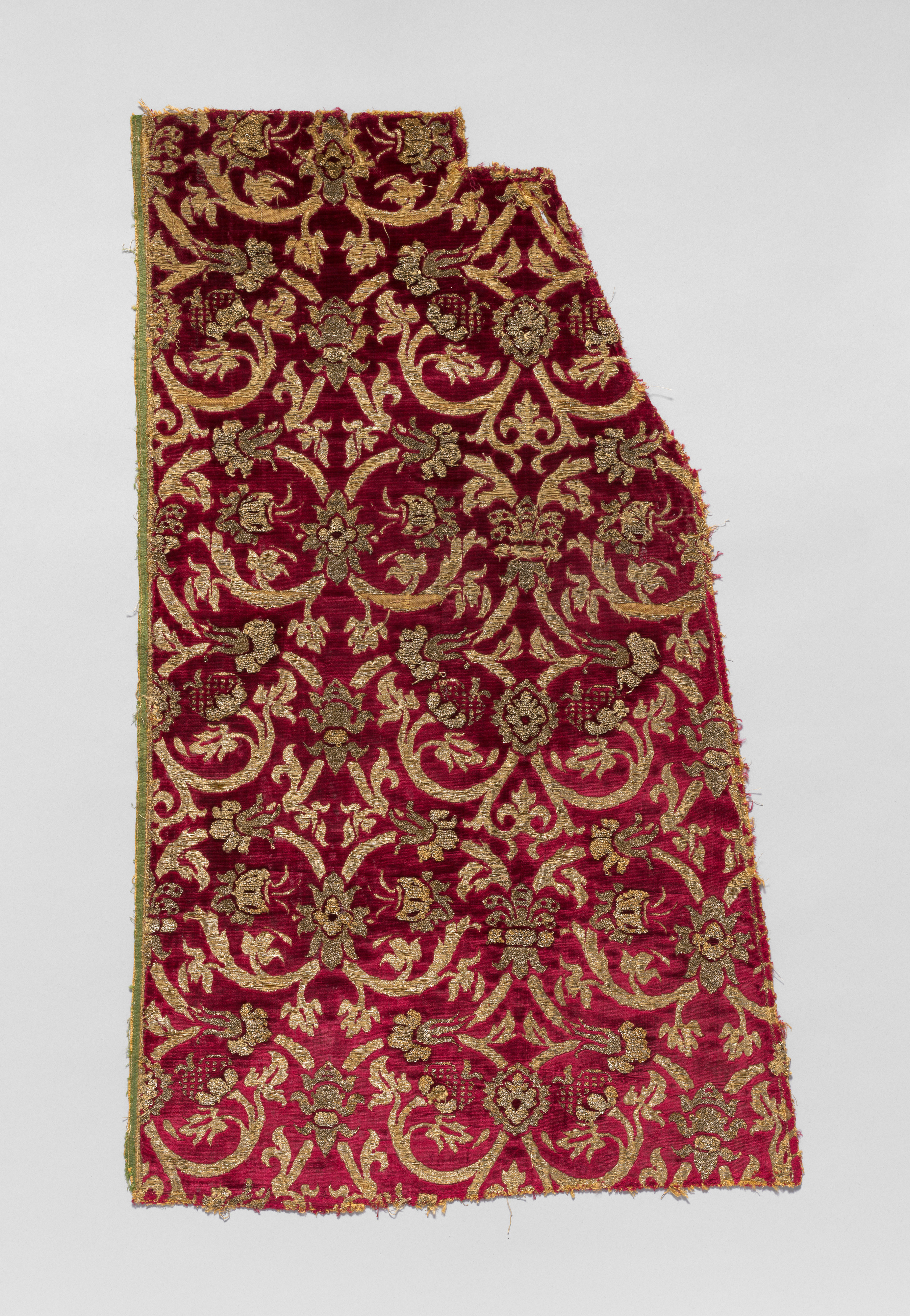 Red Gold Embroidered Textile Fragment