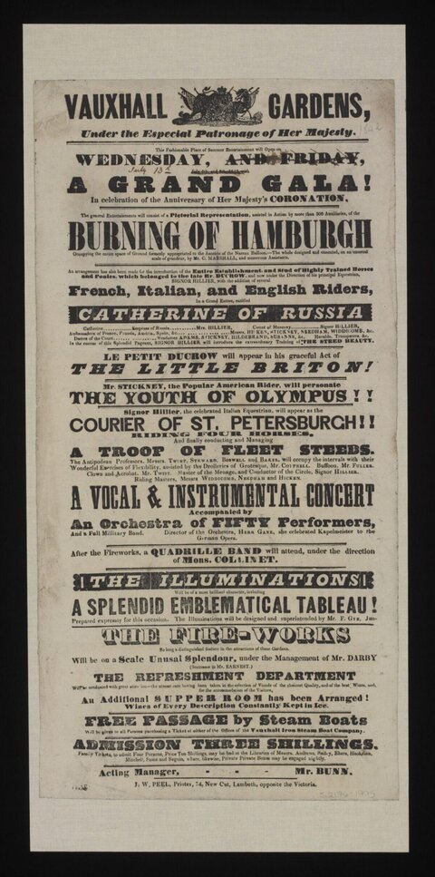 Vintage Vauxhall Gardens Grand Gala Playbill