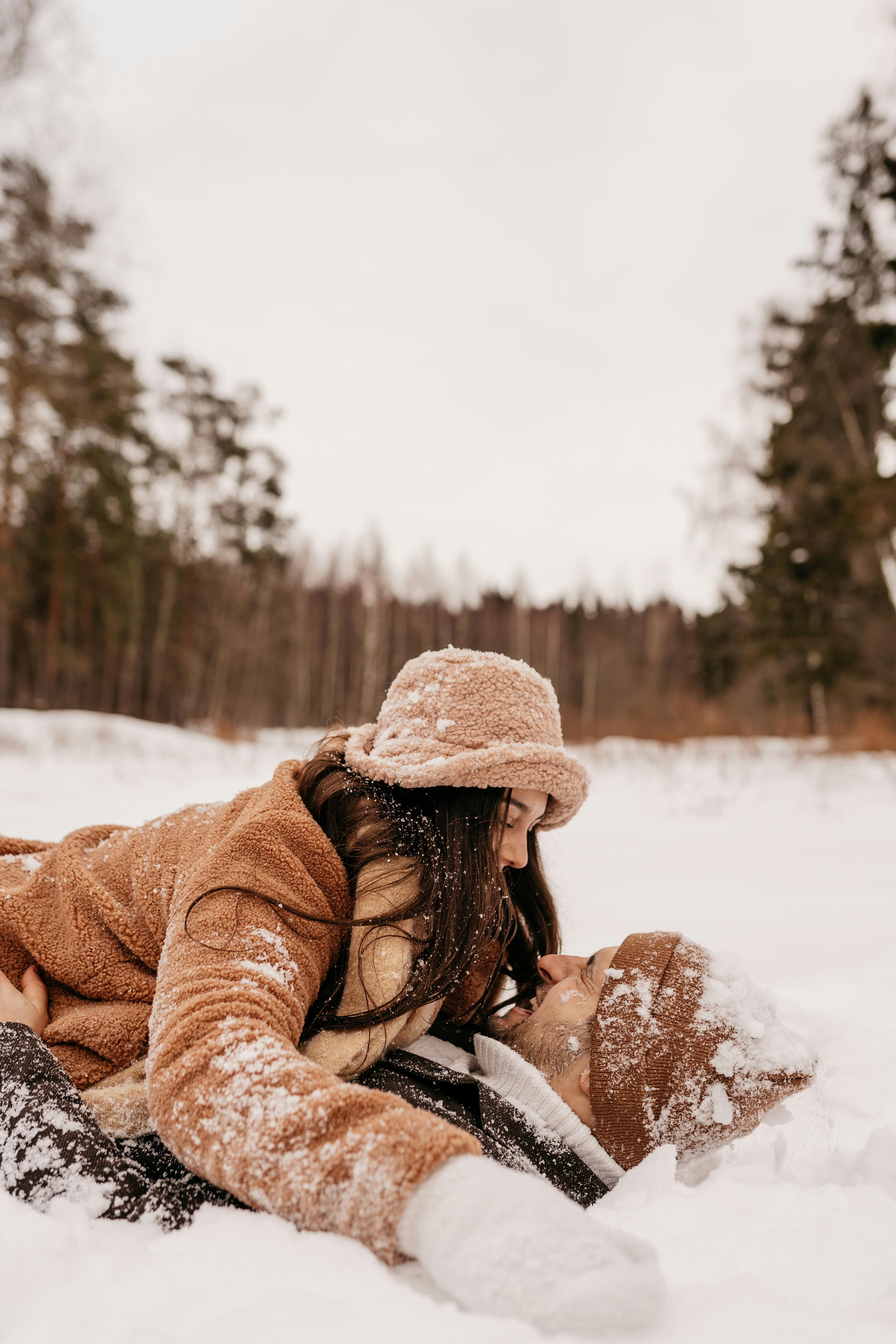 Romantic Couple in Winter Snow