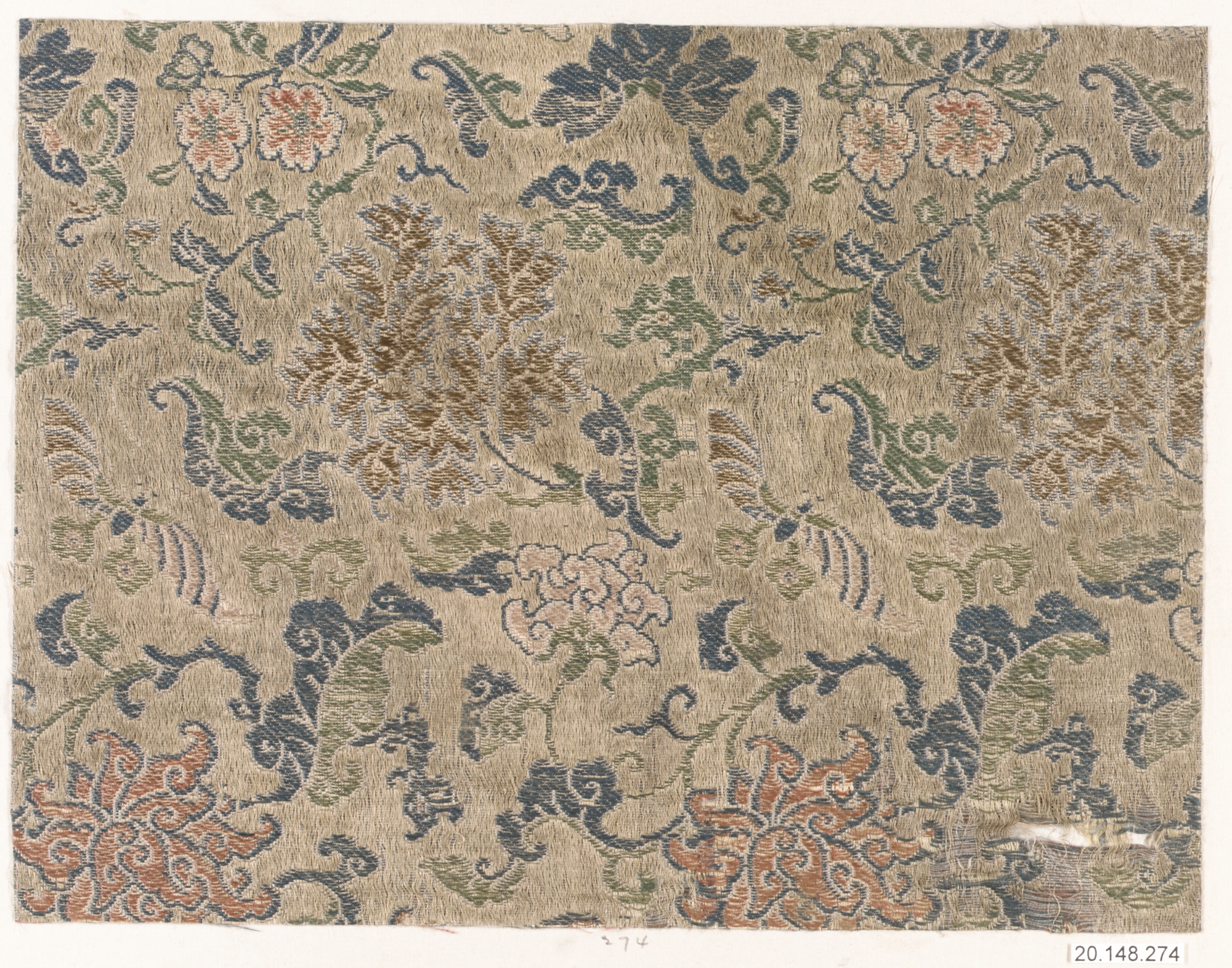 Antique Floral Pattern Brocade Fragment