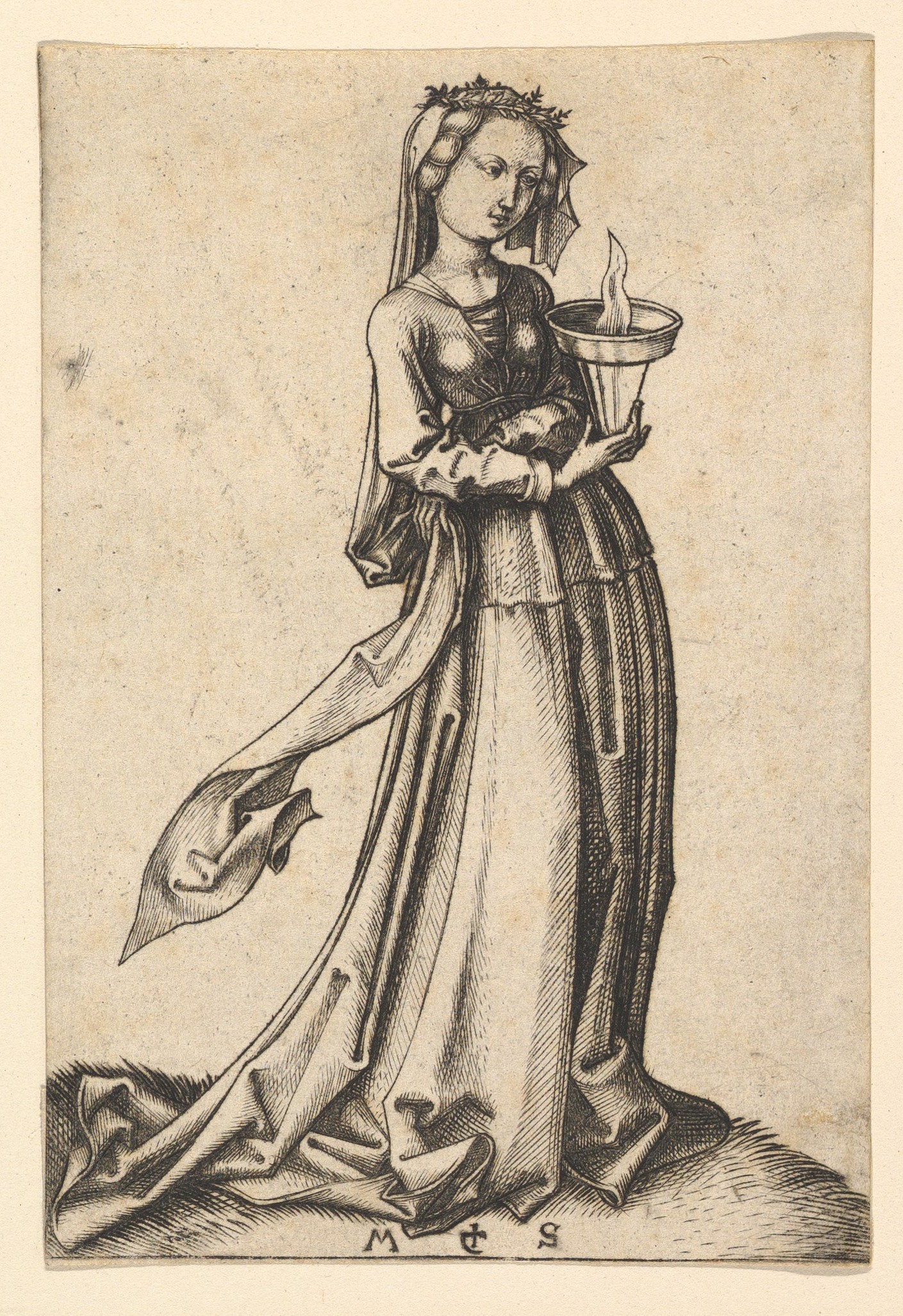 Early Engraving of Wise Virgin with Torch