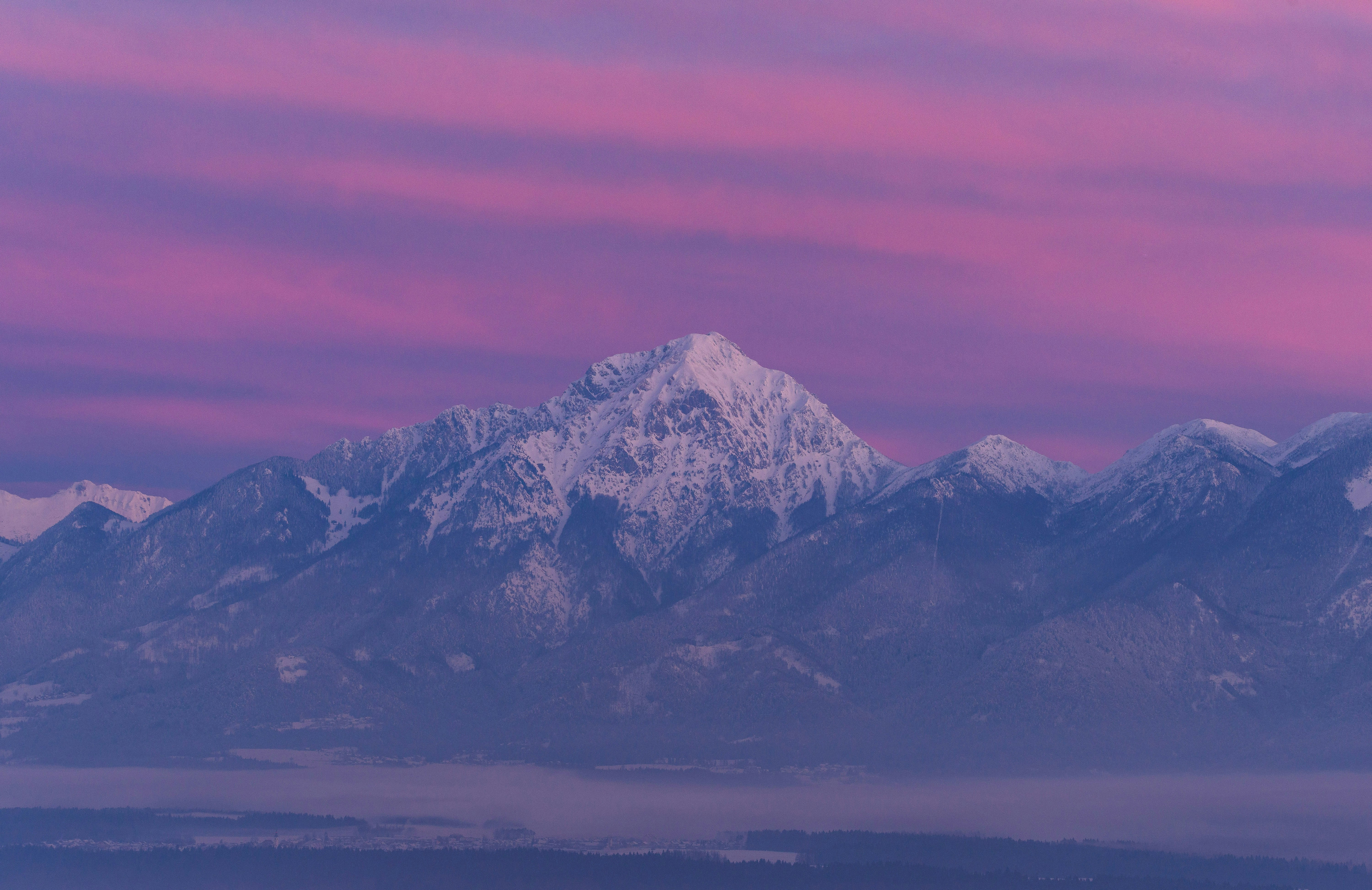 Snow-capped Mountains at Pink Dawn