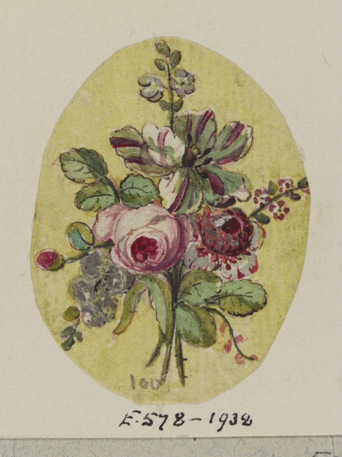 Oval Watercolor Flower Bouquet Sketch