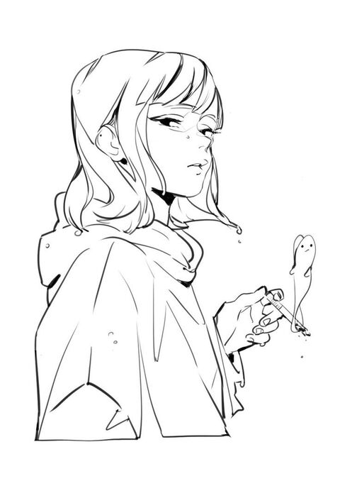 Line Art Anime Girl With Cigarette