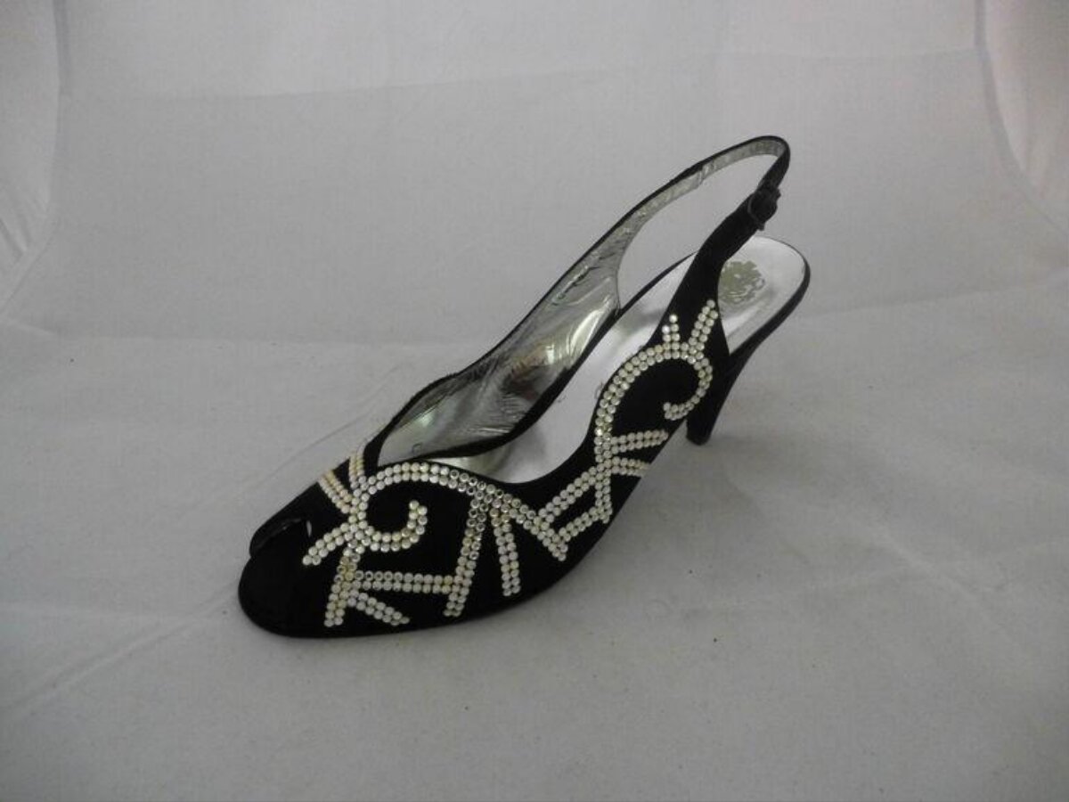Black Rhinestone Slingback High Heel