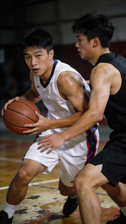 Two Men Playing Indoor Basketball