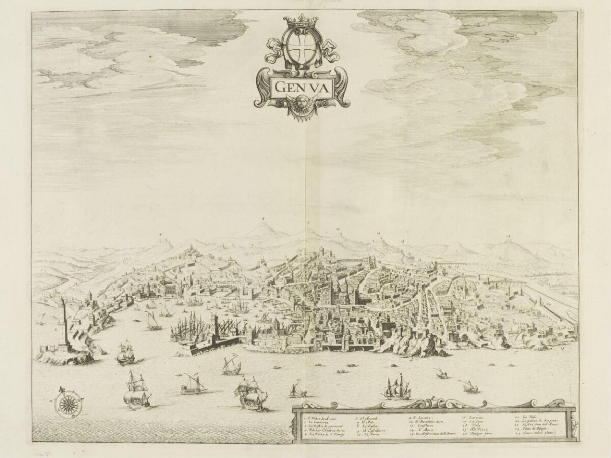 Antique Panoramic Engraving of Genoa