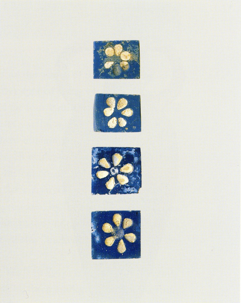 Four Floral Blue Square Inlays