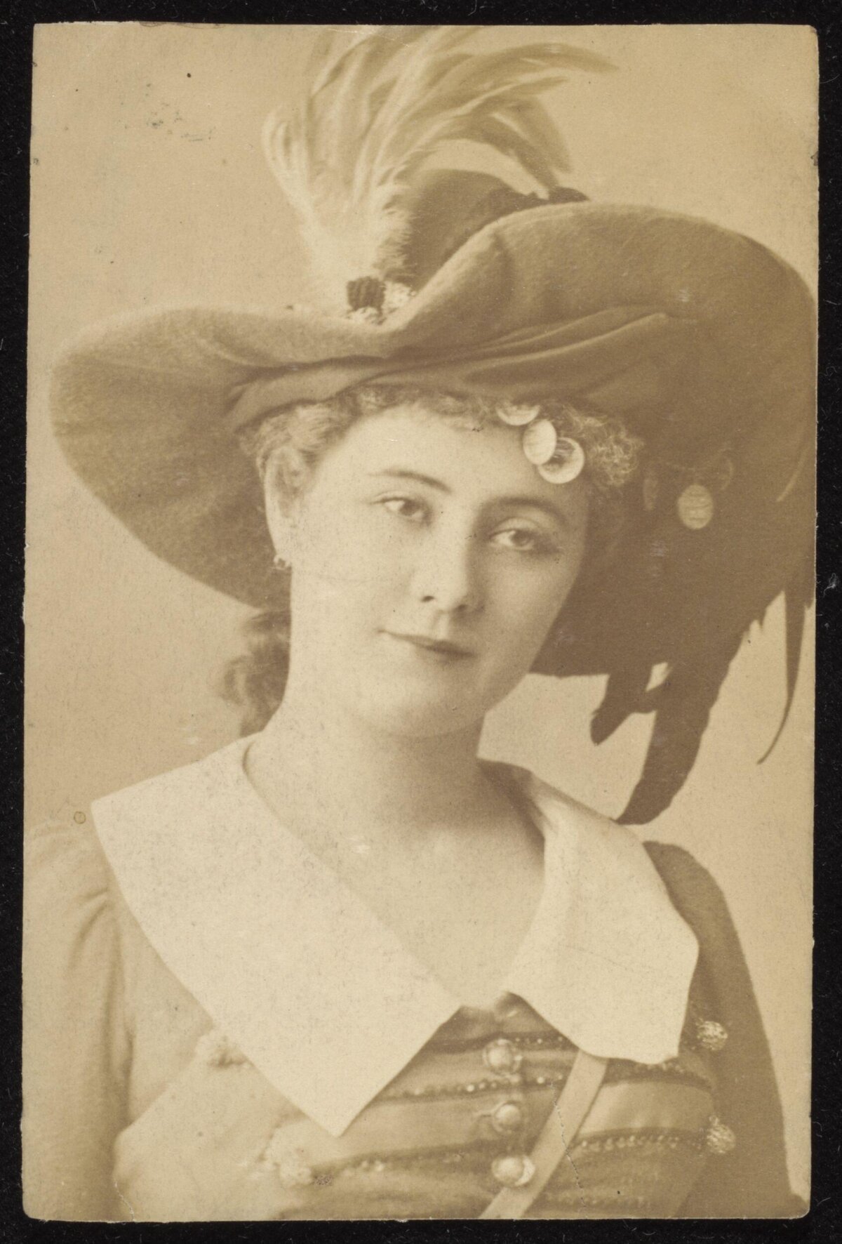 Vintage Portrait of Woman in Feathered Hat