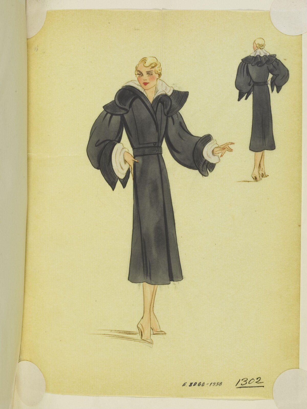 Vintage Women's Coat Fashion Design Sketch