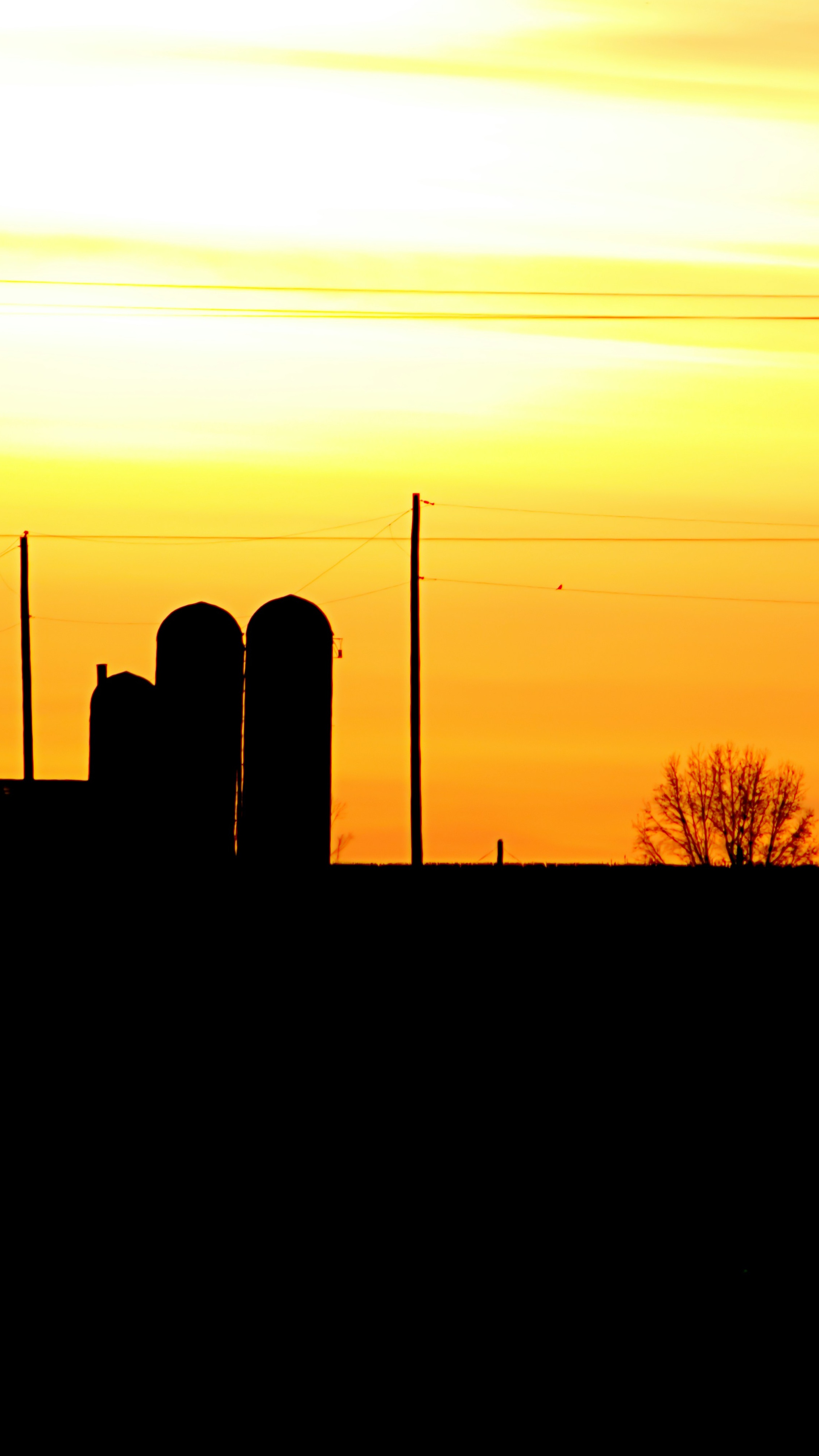 Farm Silos Sunset Silhouette