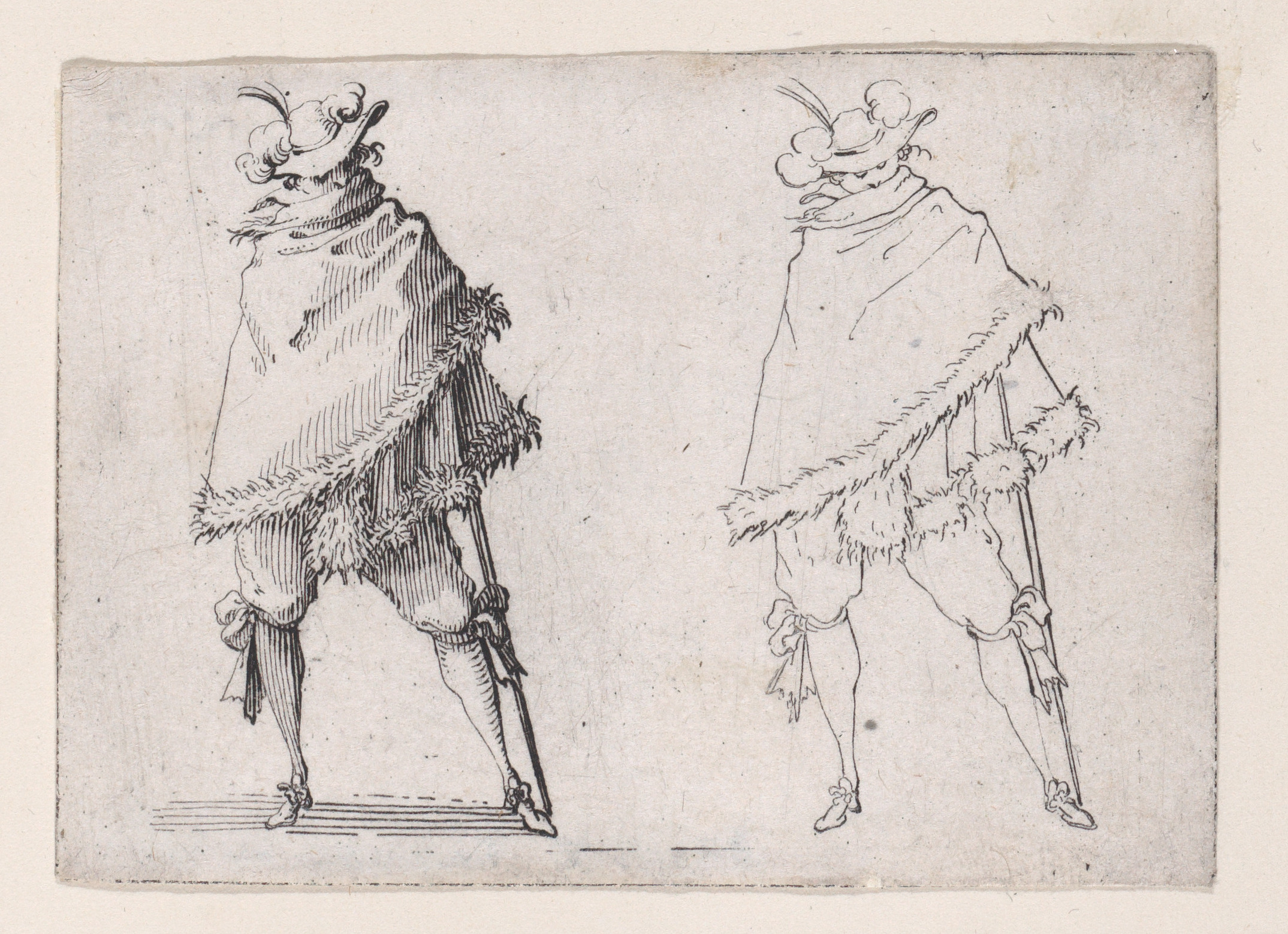 Two Standing Gentlemen Ink Sketches
