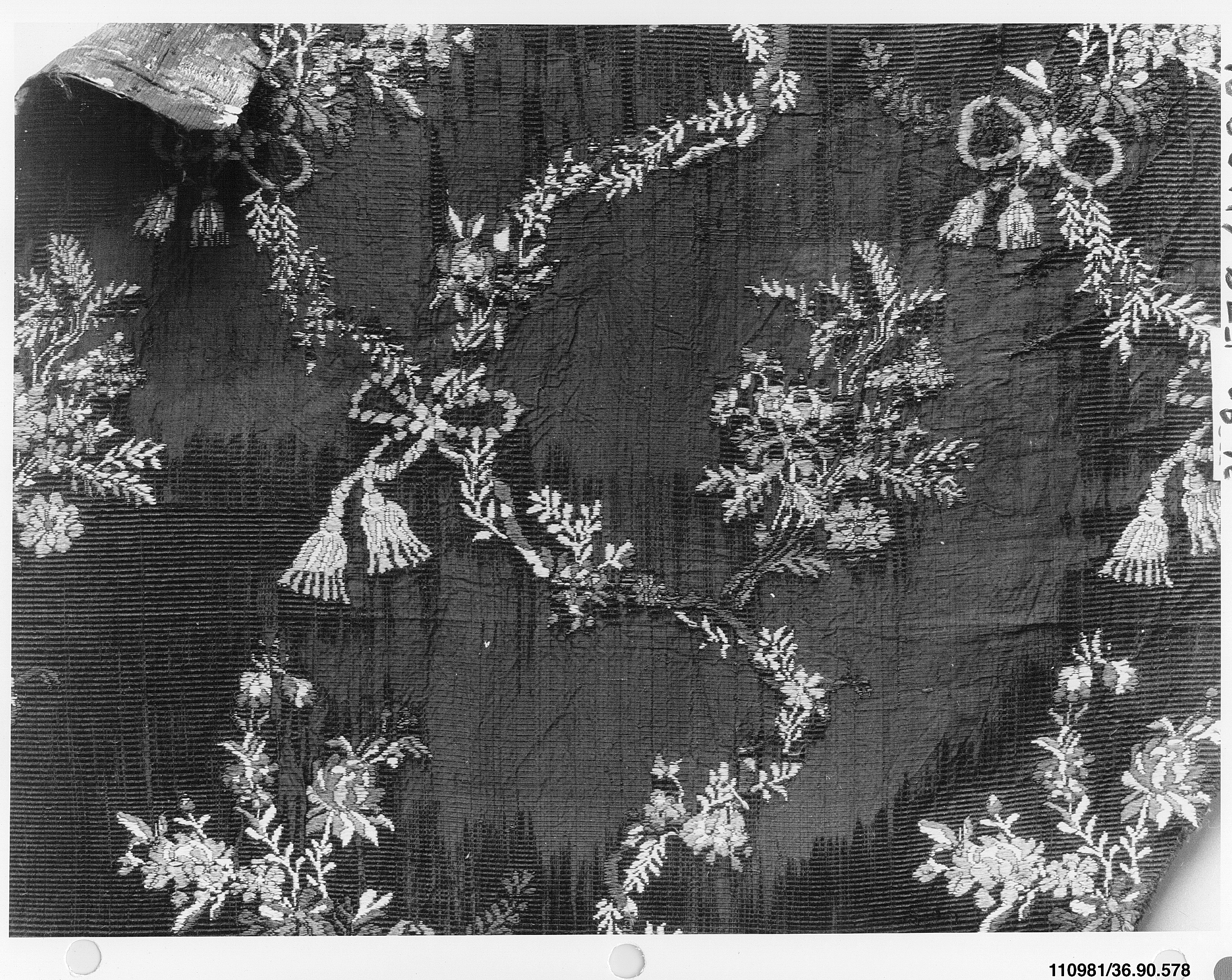 Vintage Floral Woven Textile Fragment