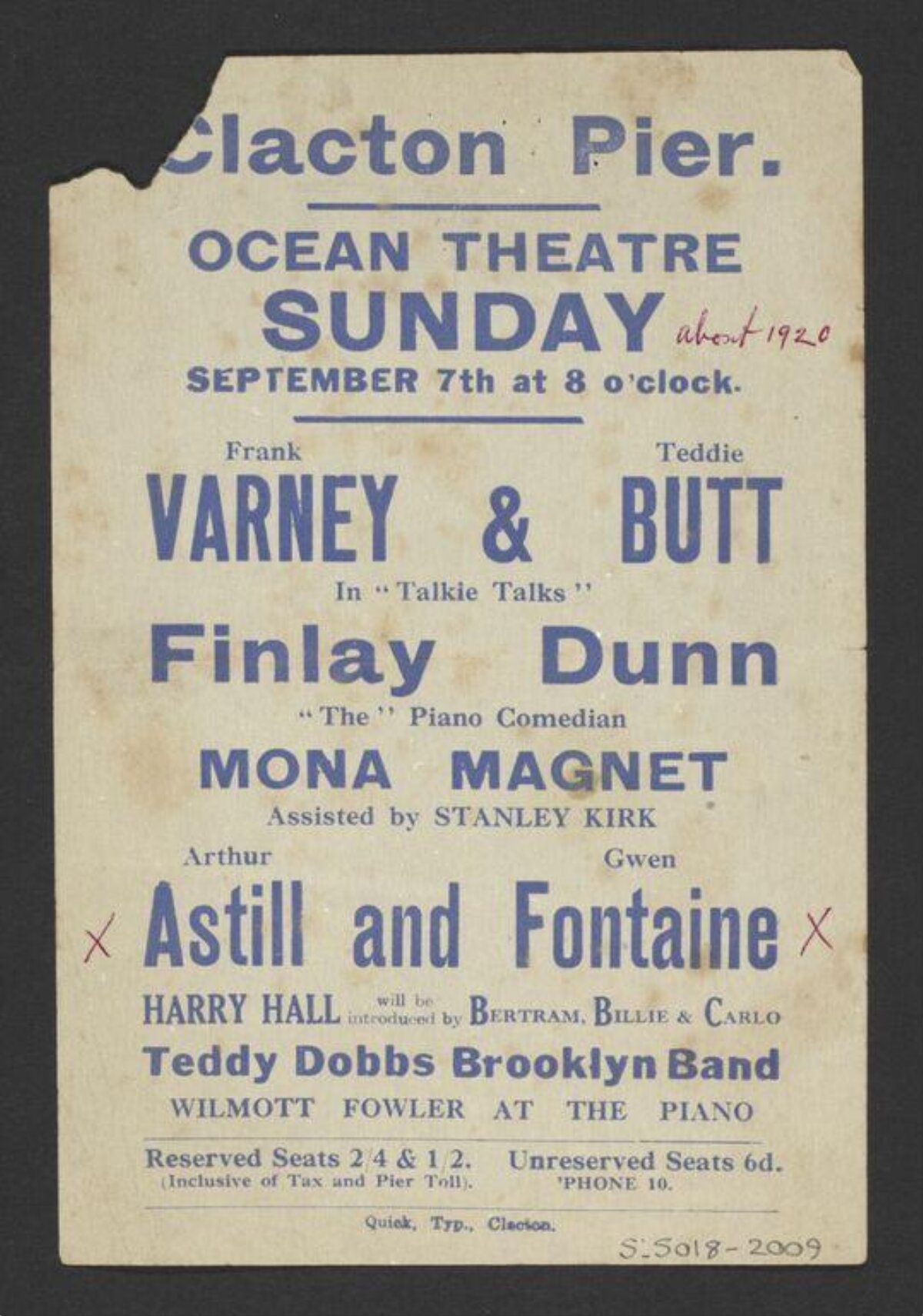 1920 Clacton Pier Ocean Theatre Show Poster