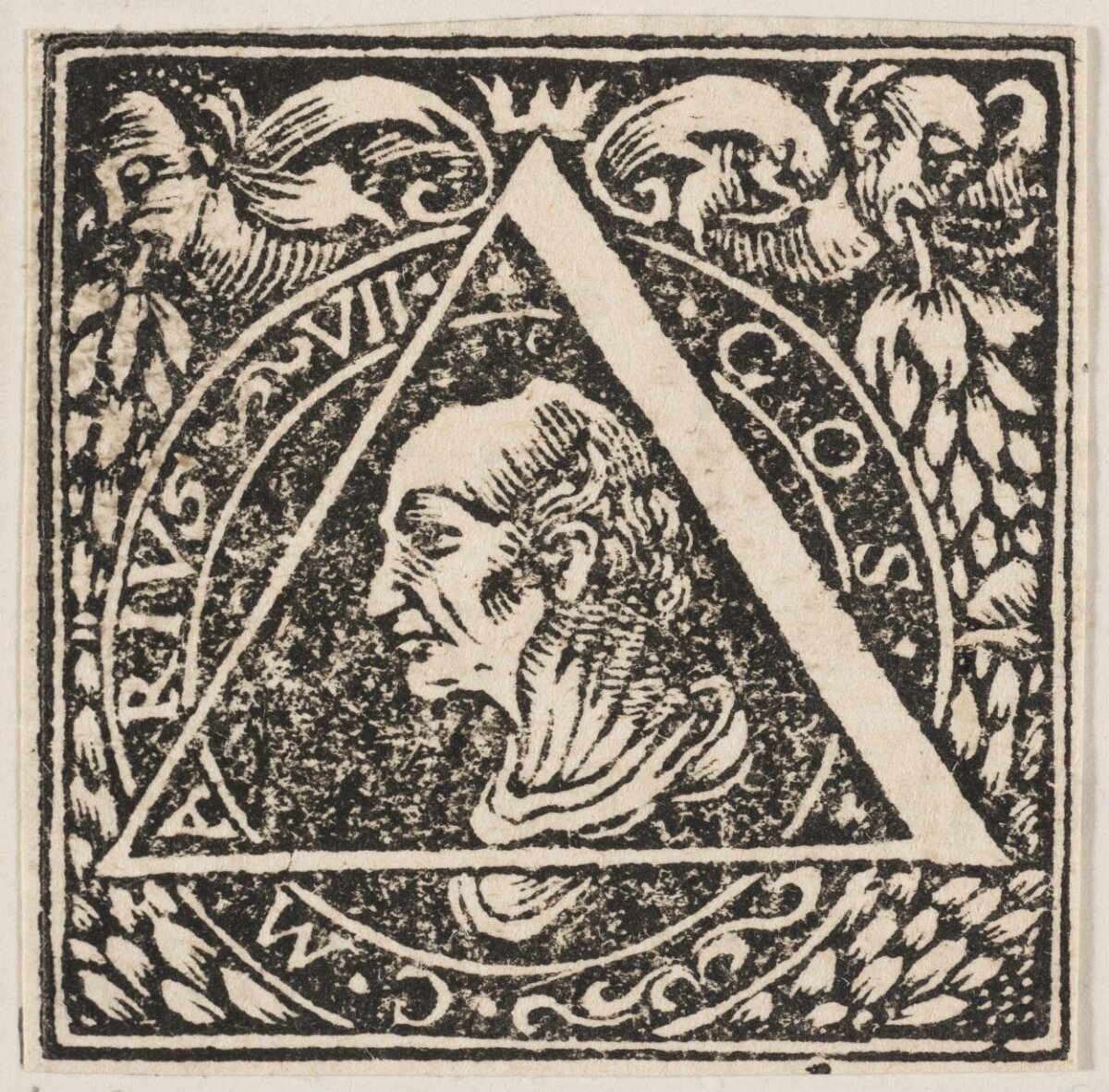 Vintage Woodcut Portrait in Triangle