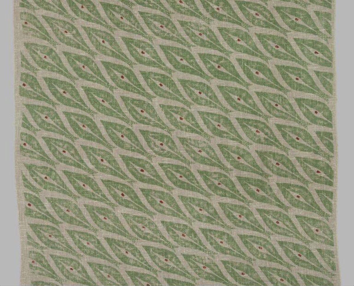 Green Leaf Patterned Linen Fabric