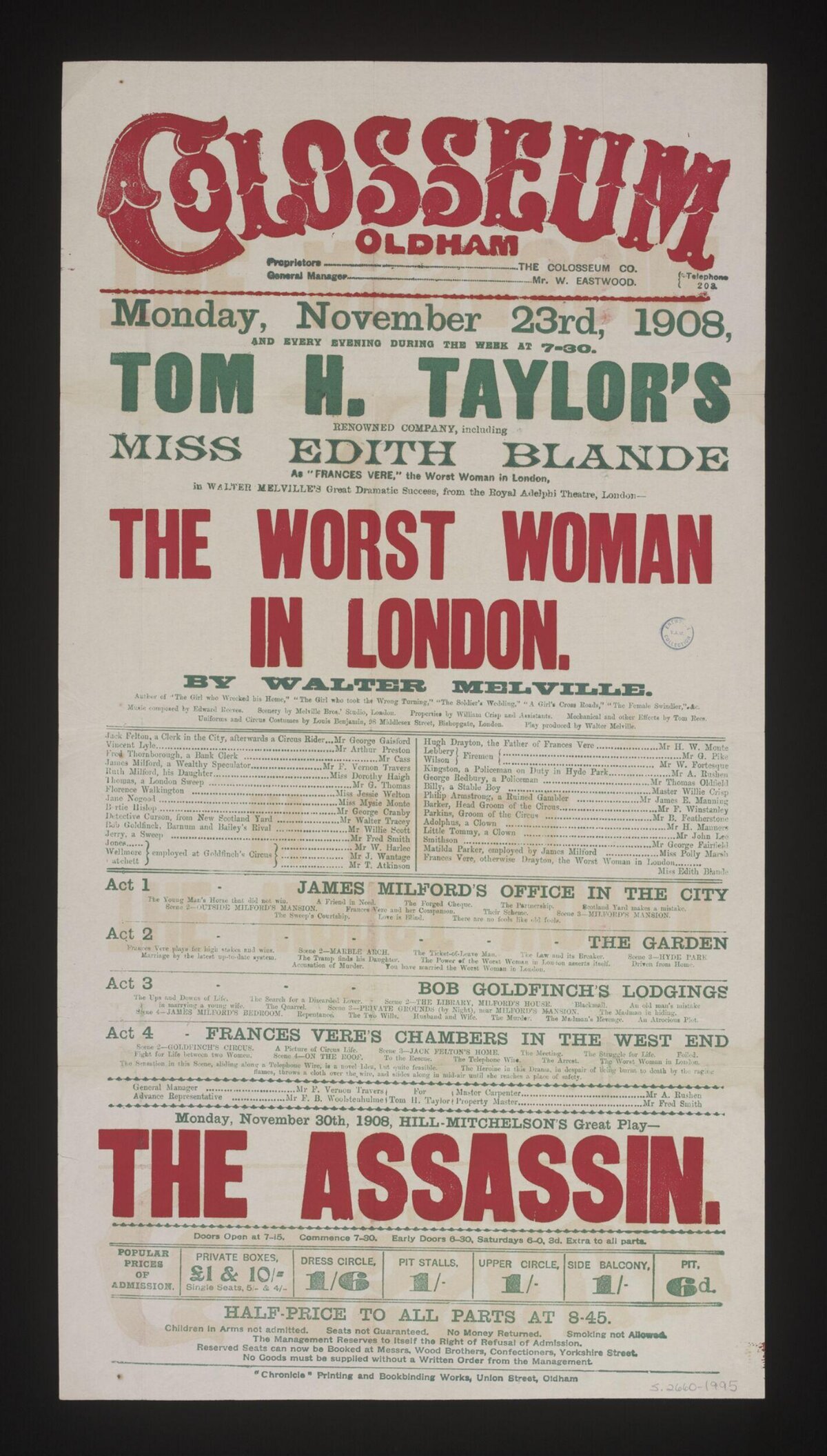 1908 Oldham Colosseum Play Poster