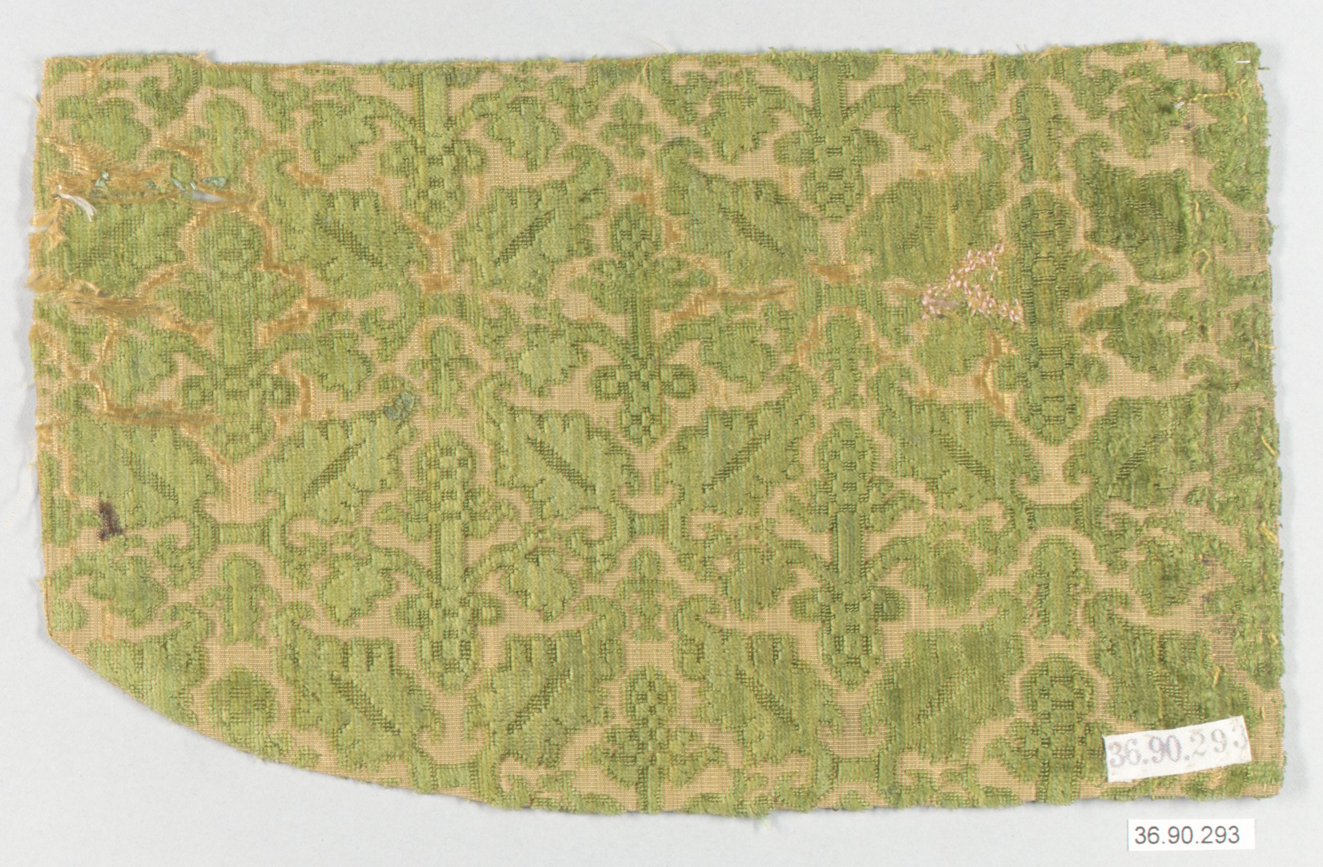 Antique Green Patterned Textile Fragment