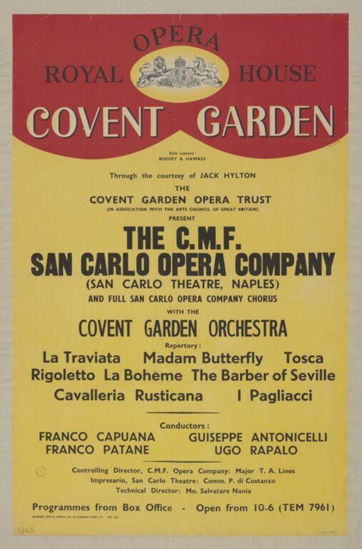 1946 Covent Garden Opera Performance Poster