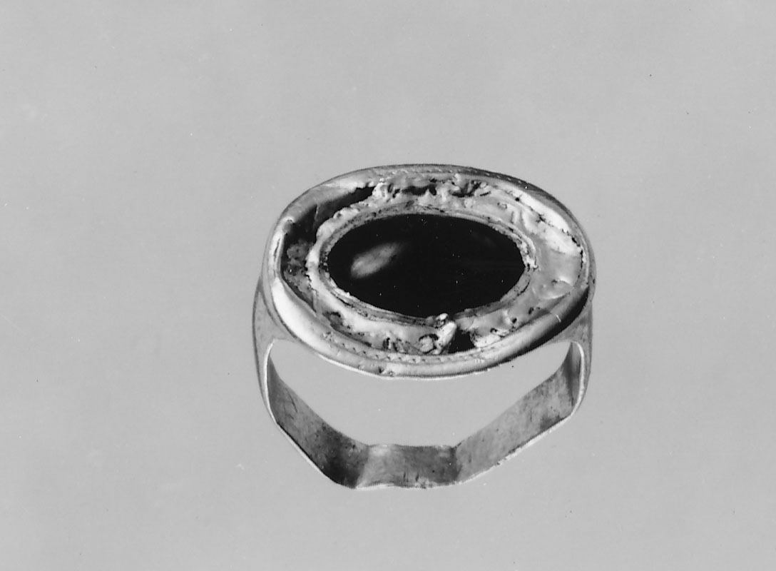 Worn Silver Ring with Black Gem