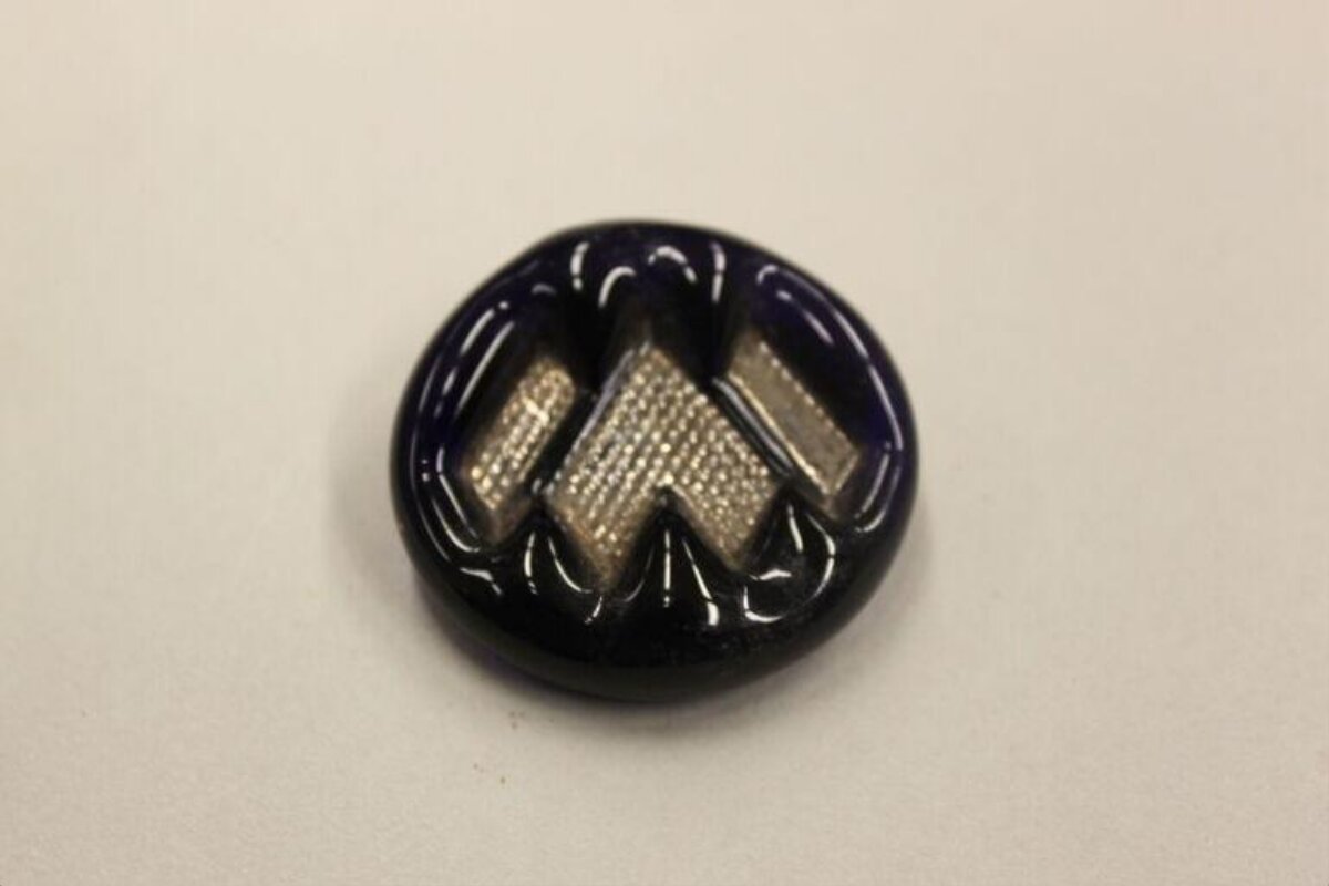 Dark Blue Glass Button with M Pattern