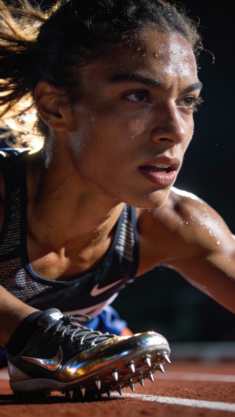 Female Sprinter In Starting Position On Track