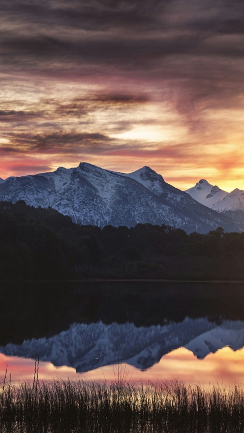 Snowy Mountain Sunset Lake Reflection