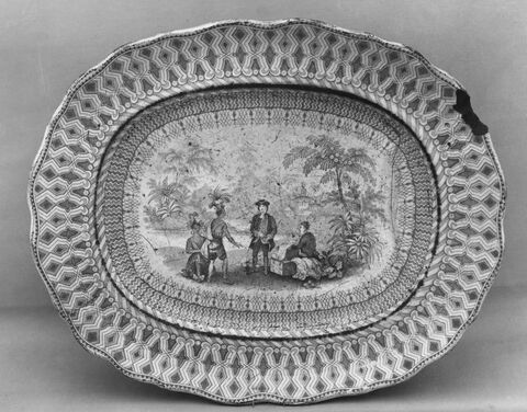 Oval Decorated Platter with Meeting Scene