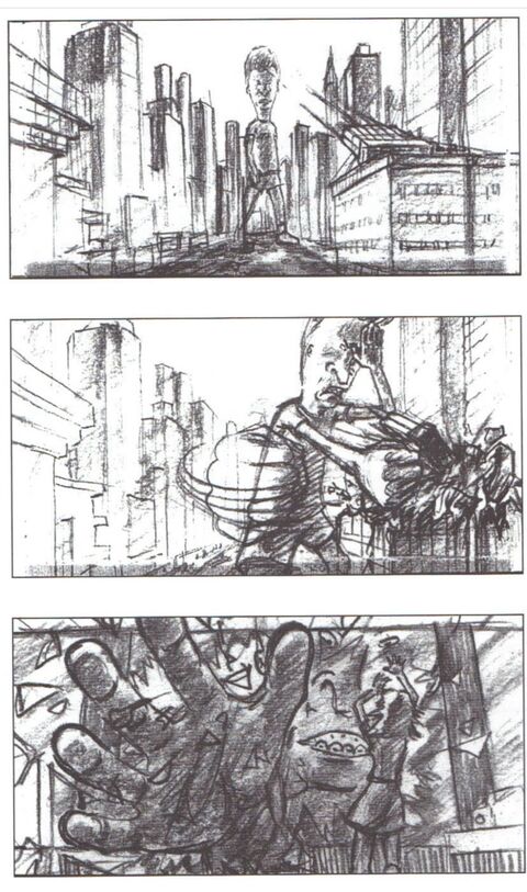 Giant Attacking City Storyboard Sketch
