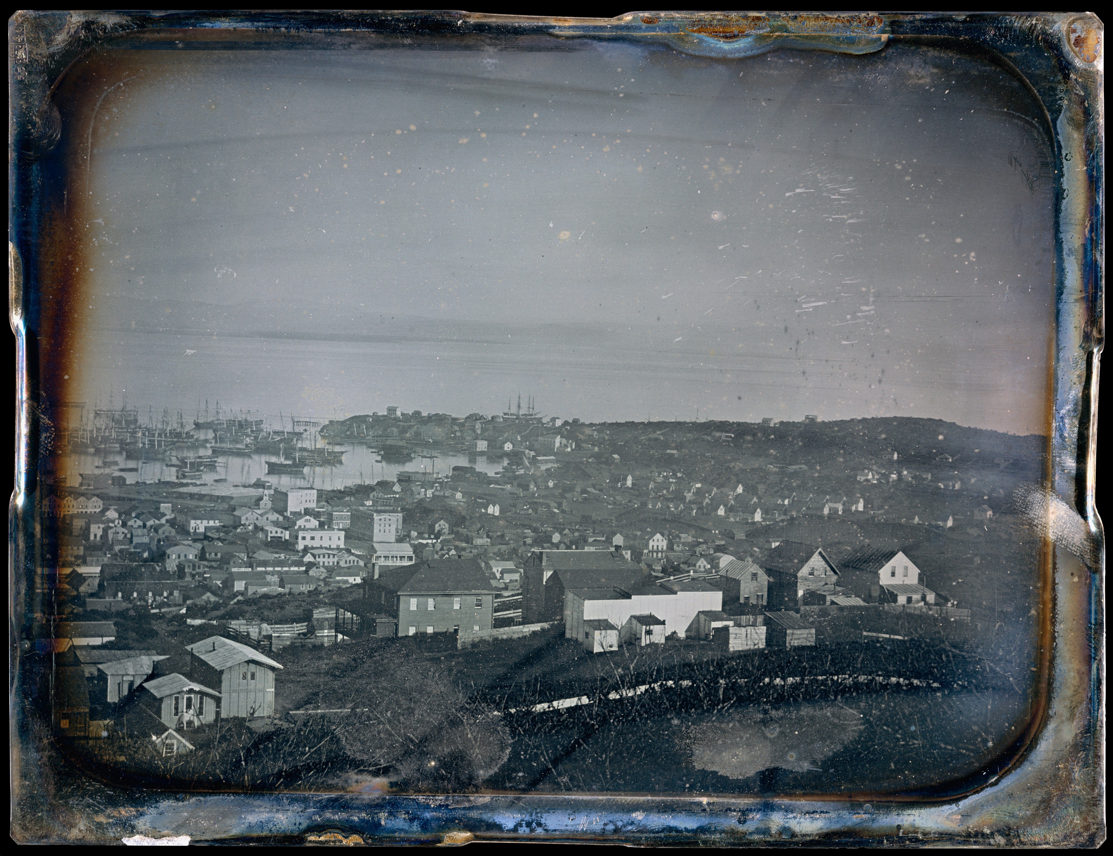 Vintage View of Coastal Harbor Town