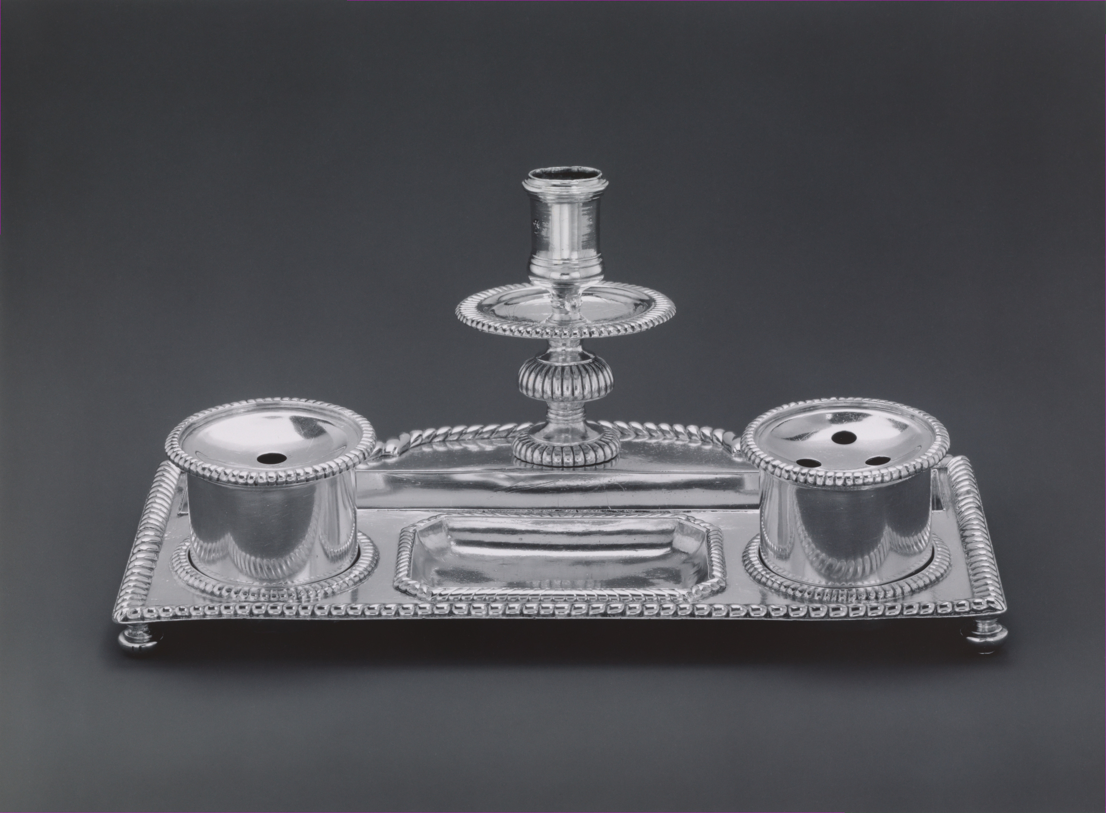 Antique Silver Inkstand with Candle Holder