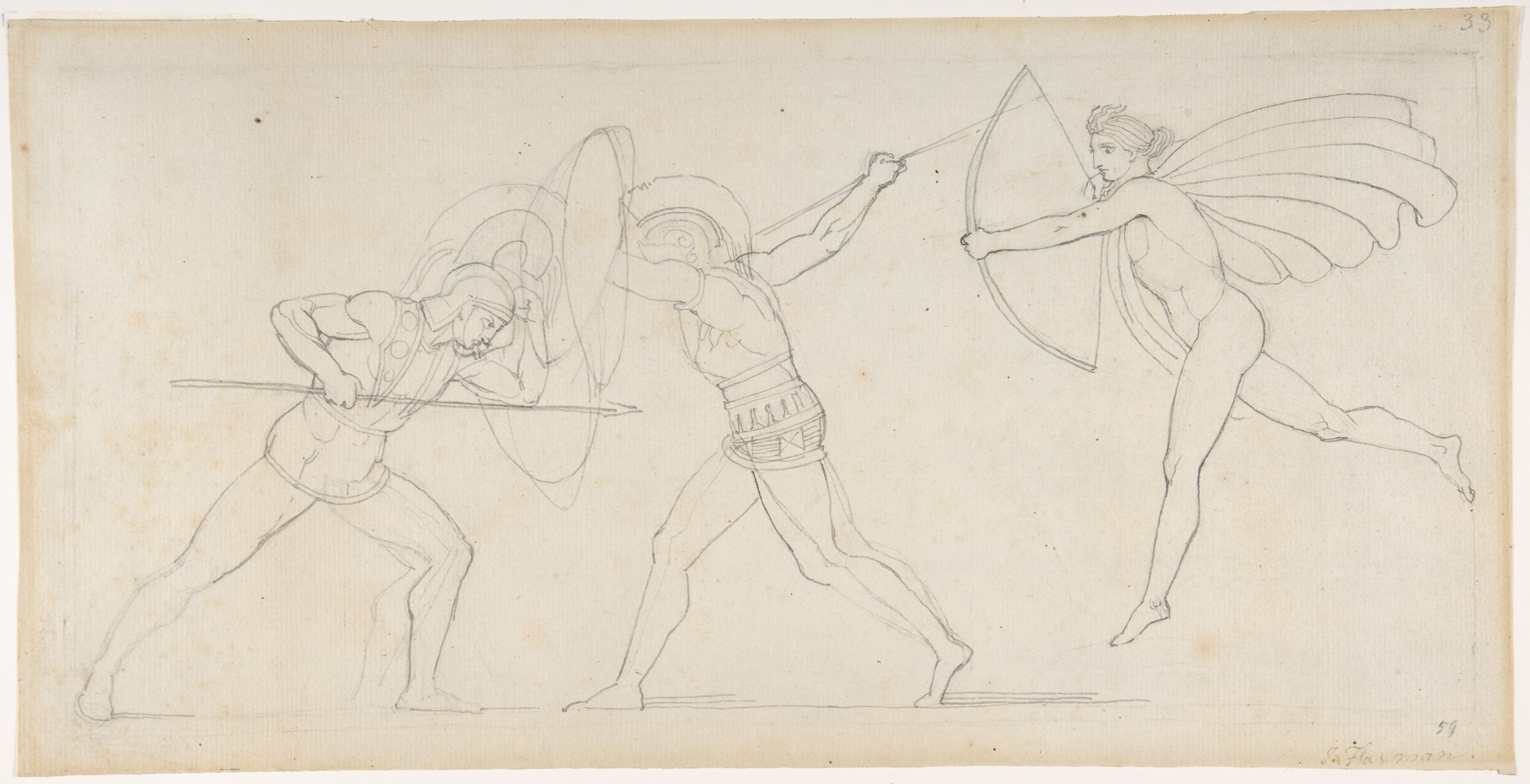 Pencil Sketch of Three Fighting Warriors