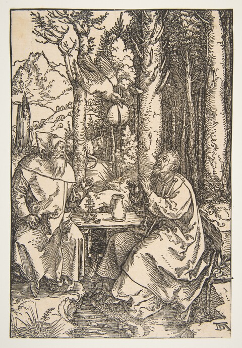 Two Hermits Dining in Forest